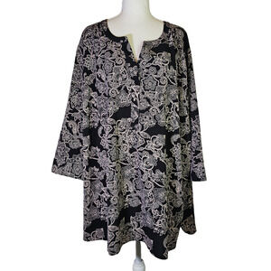 Catherines Women's Tunic Top Size 4X 30/32W 3/4 Sleeve Partial Button Floral